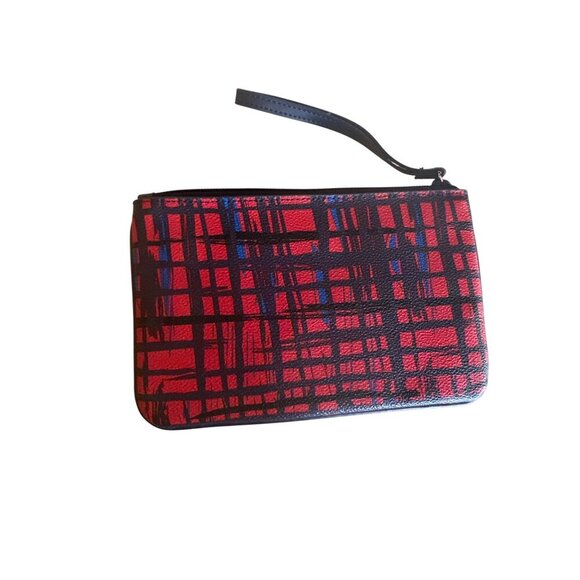 Vera Bradley Red & Navy Blue Plaid Leather Wristlet With Tassels & Zip Pocket - Picture 3 of 5